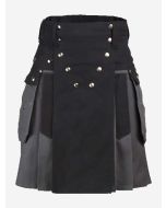 Grey And Black Cotton Utility Kilt -