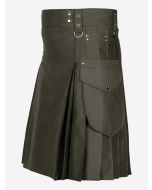 Olive Green Cotton Utility Kilt For Men- Scot Kilt Store