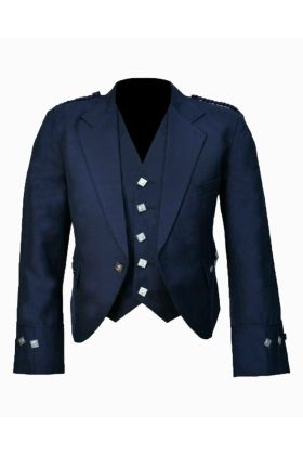 New Scottish Blue Wool Argyle Kilt Jacket With Waistcoat Vest - Scot Kilt Store