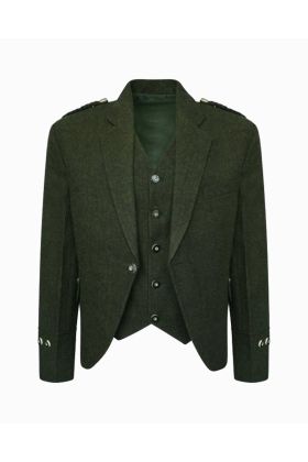 Olive Green Tweed kilt jacket With 5 Button Vest - Scot Kilt Store