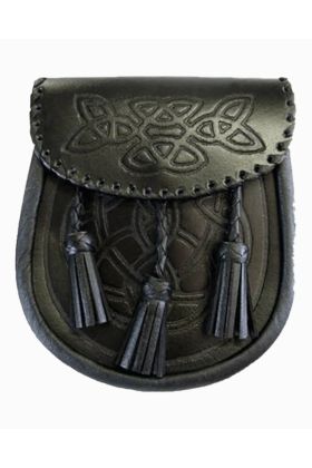Black Celtic Embossed Leather Sporran - scot kilt store