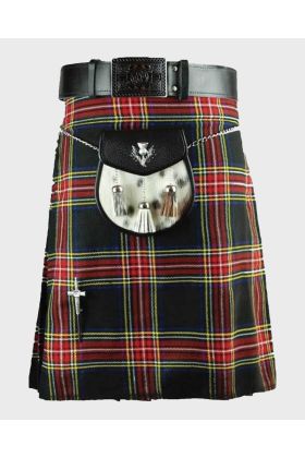 Black Stewart Tartan Scottish Traditional 8 Yards Kilt - scot kilt store
