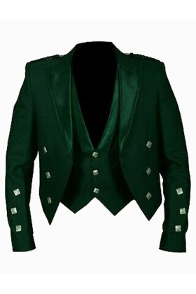 Prince Charlie Jacket Green With Lion rampant - Scot Kilt Store