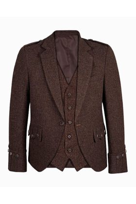 Dark Brown Tweed Argyll Kilt Jacket With 5 Button Vest - Scot Kilt Store