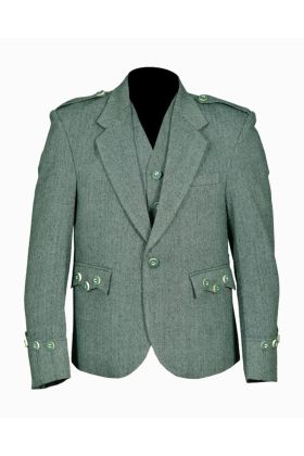 Lovat Green Tweed Argyle Kilt Jacket With 5 Button Vest - Scot Kilt Store