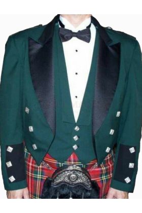 Green Prince Charlie Jacket With Waistcoat Custom Irish Kilt Jacket - Scot Kilt Store