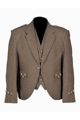 Brown Tweed Argyle Kilt Jacket With 5 Button Waistcoat - Scot Kilt Store