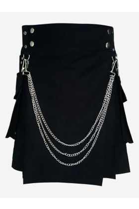 Black Cotton Kilt with Edgy Chain Accents - Scot Kilt Store