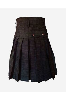 Luxury Black Denim Kilt With Cargo Pockets - Scot Kilt Store