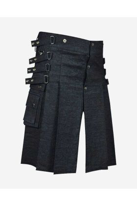  Black Denim Utility Kilt For Men  - Scot Kilt Store