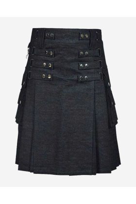  Black Denim Utility Kilt For Men  - Scot Kilt Store