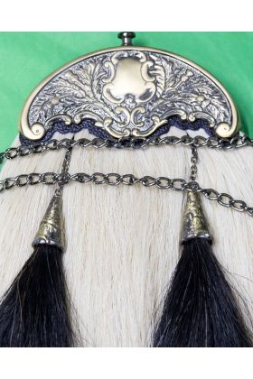 Black and White Horse Hair Sporran With Gold Cantle1 - Scot Kilt Store 
