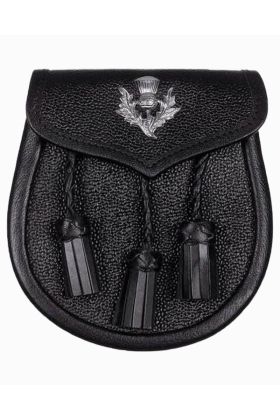Black Leather Sporran With Thistle Emblem - Scot Kilt Store