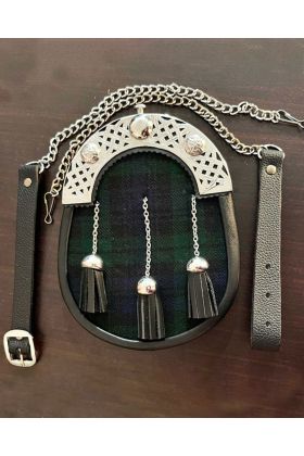 Black Watch Tartan Silver Cantle Sporran With Chain - scot kilt store