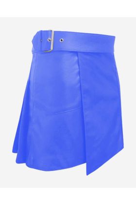 Women's Blue Leather Kilt  With Buckle - Scot Kilt Store