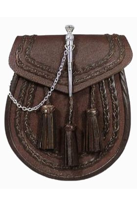 Brown Leather Braided SporranThistle Pin Lock - Scot Kilt Store