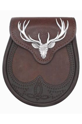 Brown Stag Head Leather Sporran - Scot Kilt Store
