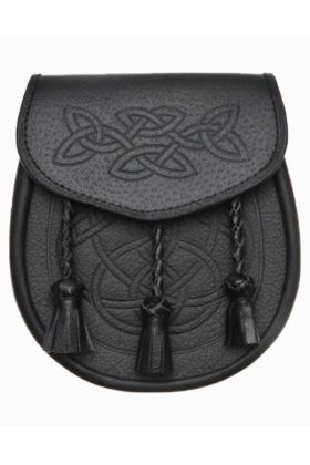 Celtic Interweave Woven Tassel Black Leather Sporran - Scot Kilt Store