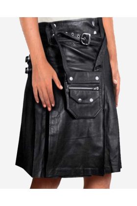 Dashing Leather Pleated Kilt with Sporran - Scot Kilt Store