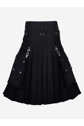 Gothic Style Black Cotton Utility Kilt- Scot Kilt Store