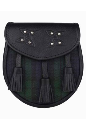 Genuine Leather with Black Watch Tartan Sporran - scot kilt store