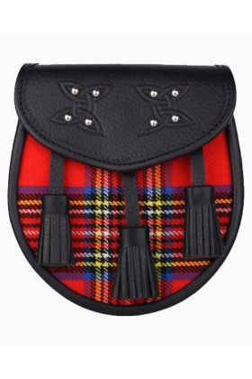 Genuine Leather with Royal Stewart Tartan Sporran - scot kilt store