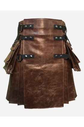 Interchangeable Worn Brown Leather Kilt - Scot Kilt Store