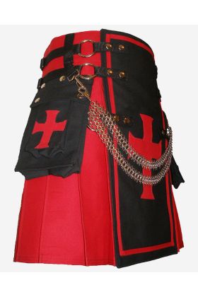 Kilt Red Black Front Red Crusader Cross and Kilt Chains - Scot Kilt Store