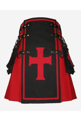 Kilt Red Black Front Red Crusader Cross and Kilt Chains - Scot Kilt Store