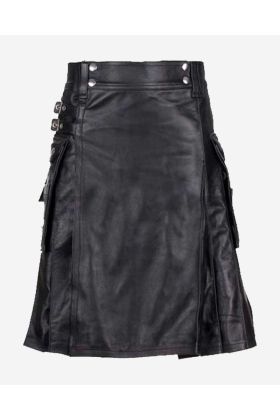 New Stylish Pure Black Leather Kilt - Scot Kilt Store