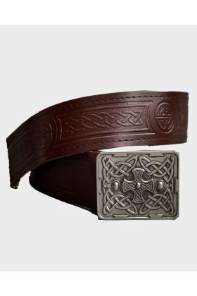 Northumberland Cross Buckle With Brown Leather Celtic Kilt Belt | Scot Kilt Store