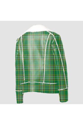 Printed Irish National Tartan Shearling Leather Jacket