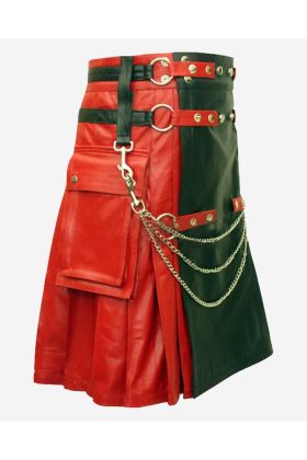 Red & Black Leather Fashion Kilt - Scot Kilt Store
