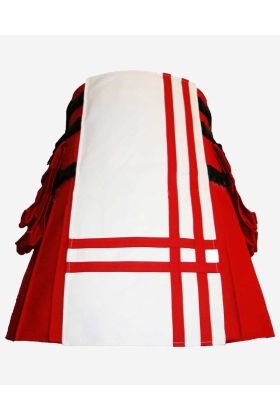 Red Hiker White Front Panel with Red Double Cross Hybrid kilt - Scot Kilt Store