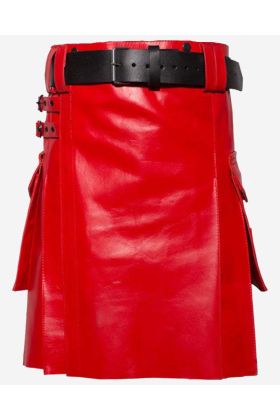 Red Modern Leather Kilt - Scot Kilt Store