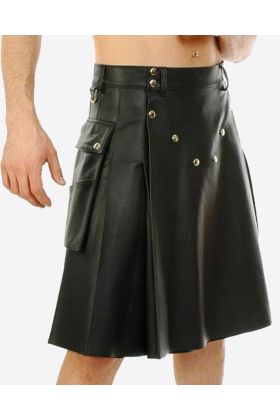 Stylish Black Leather Kilt - Scot Kilt Store