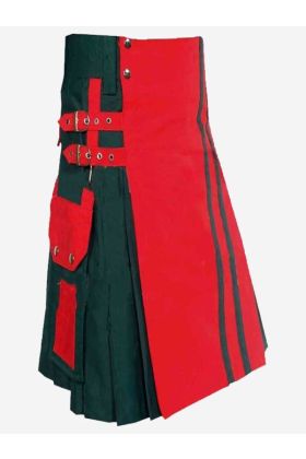 Voguish Red _ Green Hybrid Kilt For Men - Scot Kilt Store
