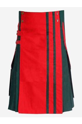 Voguish Red _ Green Hybrid Kilt For Men - Scot Kilt Store