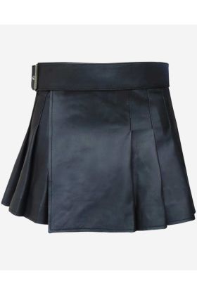 Women's Black Leather Modern Mini Kilt - Scot Kilt Store
