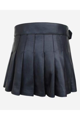 Women's Black Leather Modern Mini Kilt - Scot Kilt Store
