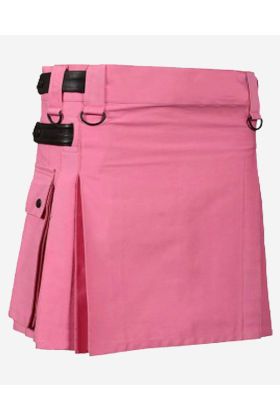 Women Pink Utility Kilt With Leather Straps - Scot Kilt Store