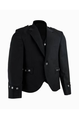 Black Argyll Jacket & 5 Buttons Waistcoat -  