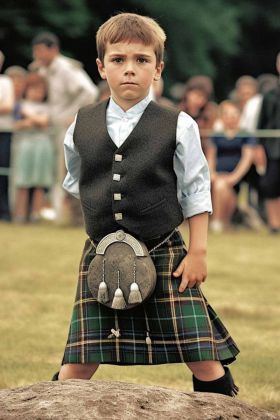Boy Scottish Kilt With Tartan Vest And Sporran -