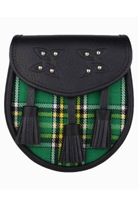 Genuine Leather with Irish National Green Tartan Sporran -