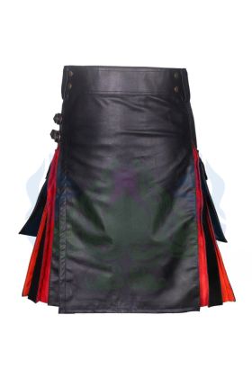 LGBTQ Rainbow Cowhide Leather Kilt -  