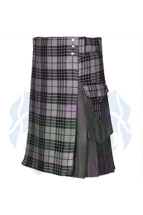 Men's Light Grey Highlander and Grey Hybrid Utility Kilt with Cargo Pockets -