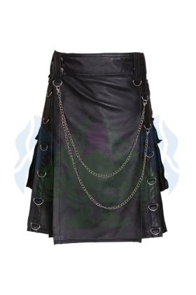 Premium Men's Black Real Cowhide Leather Kilt -  