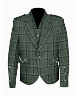 Traditional Style Lovat Green Tweed Argyle Kilt Jacket With 5 Button Waistcoat - Scot Kilt Store