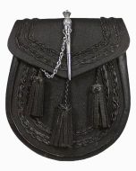 Black Leather Braided Sporran - Thistle Pin Lock - scotkiltstore