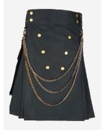 Modern Warrior Black Fashion Kilt With Silver Chains - Scot Kilt Store